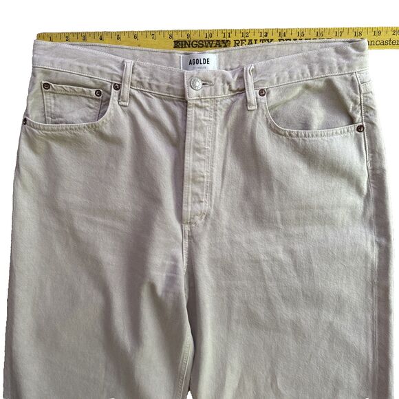AGOLDE Low Slung Baggy Jeans Womens Sz 31 Ecru Tan Button Fly High Rise Wide Leg - Picture 10 of 12